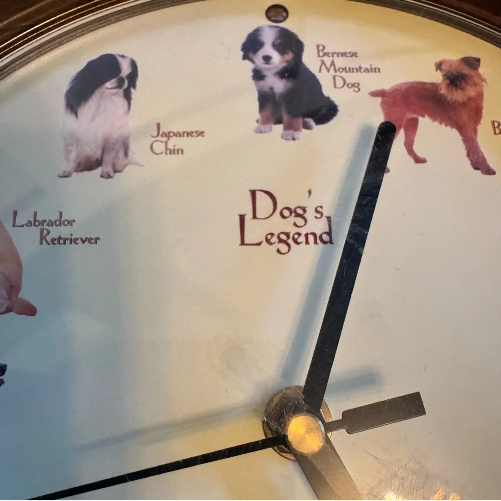 Vintage‎ Quartz Dog's Legend Barking Dog Faux Wood Wall Clock Sound Puppies